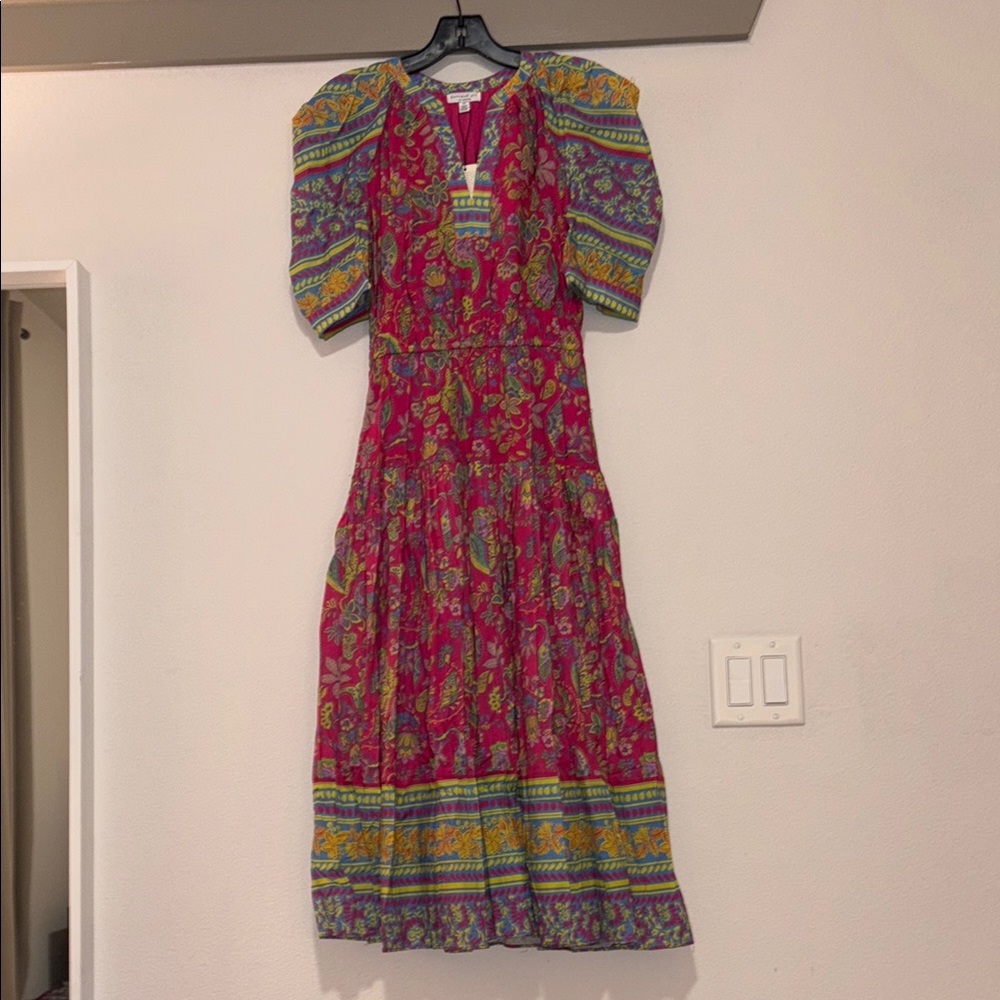 Current Air Lindsey Multi Print Puff Sleeve Midi Dress SZ XS NWOT - Picture 2 of 6